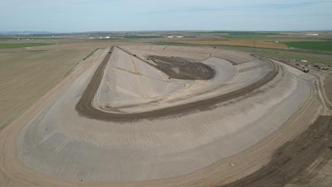 A drone photo showing one of two storage lagoons under construction by the Port of Morrow near HWY 730 in Morrow County.